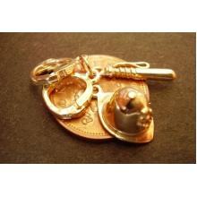 Policemans Helmet, Truncheon & Handcuffs 9ct Gold Charms