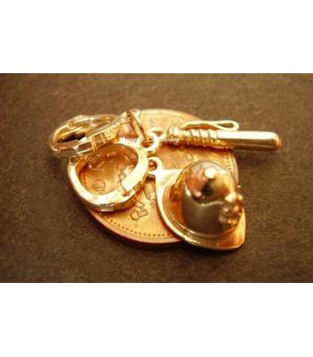 Policemans Helmet, Truncheon & Handcuffs 9ct Gold Charms