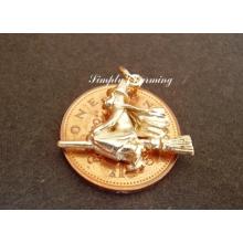 Witch on Broomstick 9ct Gold Charm