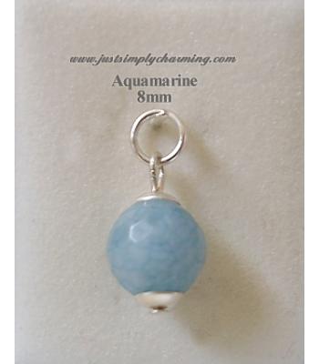 Aquamarine (March) Genuine 8mm Sterling Silver Charm