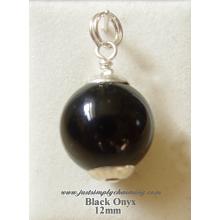 12mm Genuine Black Onyx Sterling Silver Charm