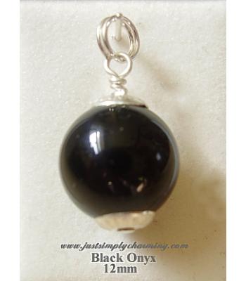 12mm Genuine Black Onyx Sterling Silver Charm
