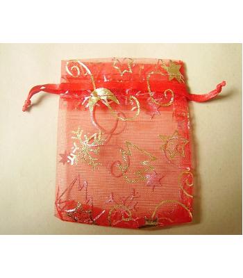 Red Christmas Organza Bag With Drawstring