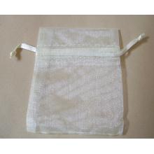 Cream Organza Bag With Drawstring
