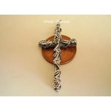 Flower and Vine Sterling Silver Cross Pendant