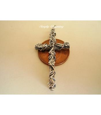 Flower and Vine Sterling Silver Cross Pendant