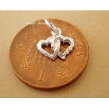 Miniature Double Heart Silver Charm