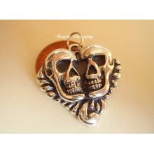 Double Skull Sterling Silver Pendant
