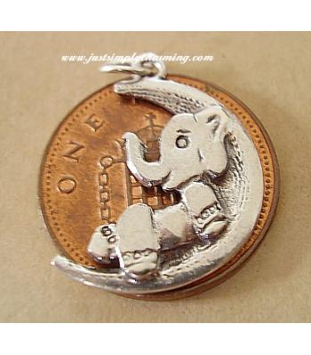 Elephant On Moon Sterling Silver Charms