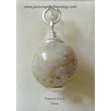 12mm Semi Precious Natural Fossil Sterling Silver Charm
