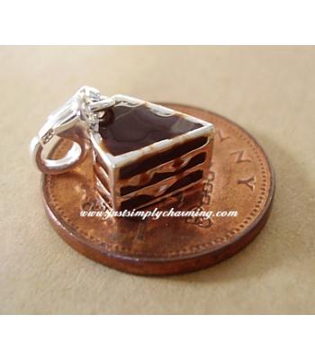 Enamelled Sterling Silver Chocolate Gateau Cake Clip-On Charm