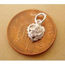 Miniature Rose On Heart Silver Charm