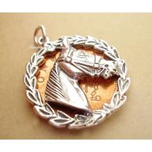 Horses Head in Laurel Leaf Surround Sterling Silver Charm / Pend