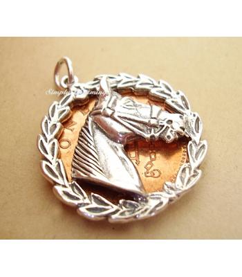 Horses Head in Laurel Leaf Surround Sterling Silver Charm / Pend