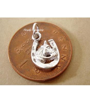 Miniature Horses Head in Horseshoe Silver Charm