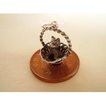 Kitten in Basket Sterling Silver Charm