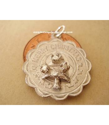 Merry Christmas With Tree Solid Disc Silver Charm