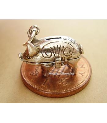 Piggy Bank Opening Sterling Silver Charm