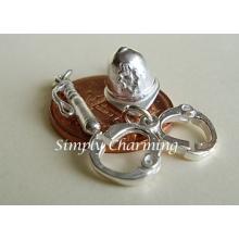 Policemans Helmet, Truncheon & Handcuffs Sterling Silver Charms