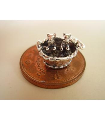 Puppies in a Basket Sterling Silver Charm