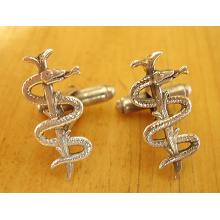Sterling Silver Rod Staff Of Asclepius Medical Cufflinks