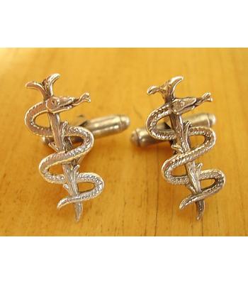 Sterling Silver Rod Staff Of Asclepius Medical Cufflinks