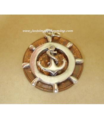Ships Wheel With Anchor Sterling Silver Charm