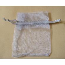 Silver Organza Bag With Drawstring