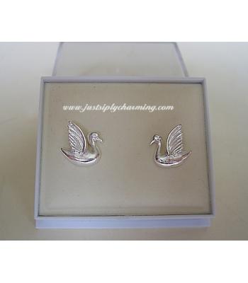 Sterling Silver Swan Stud Earrings