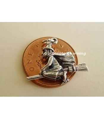Witch on Broomstick Sterling Silver Charm